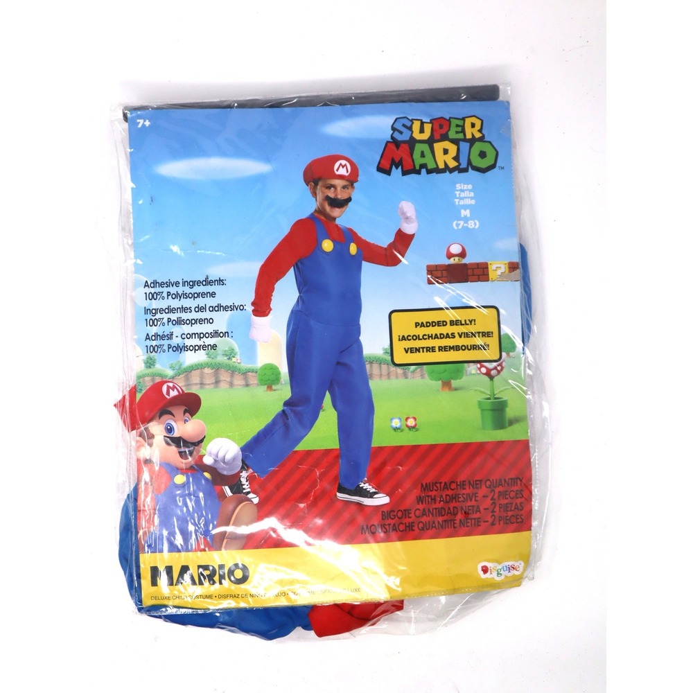 *FLAWED* Mario Costume M 7-8 Disguise Kids Super Blue Red Hat Halloween DIY